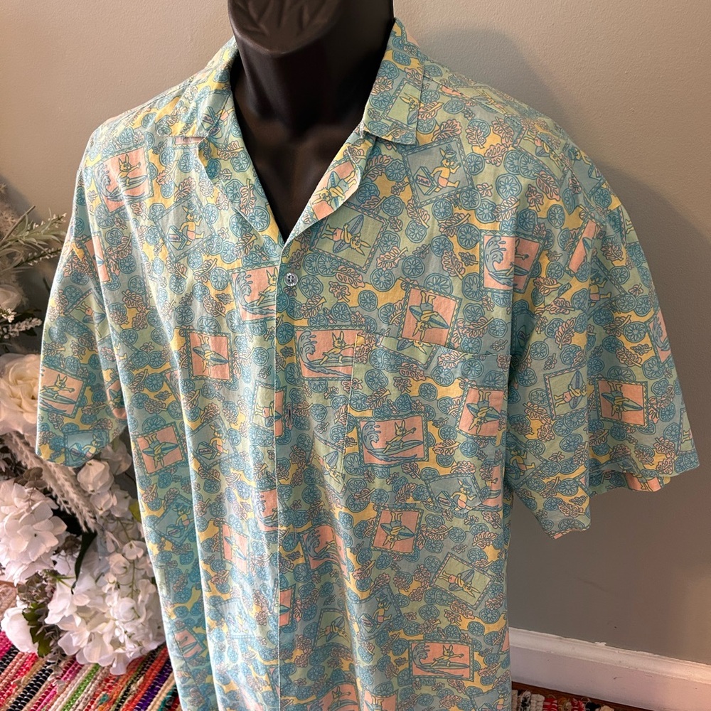 90s Surfing Bunny Rabbit Hawaiian Tropical Aloha Shirt Vintage Medium - Picture 3 of 7